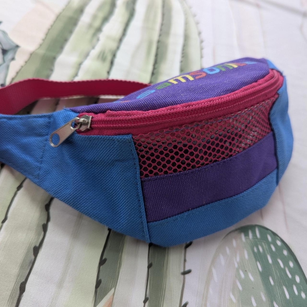 Vintage 80's Samsonite Neon Pink, Blue, & Purple Color Block Mini Fanny Pack - Picture 3 of 7